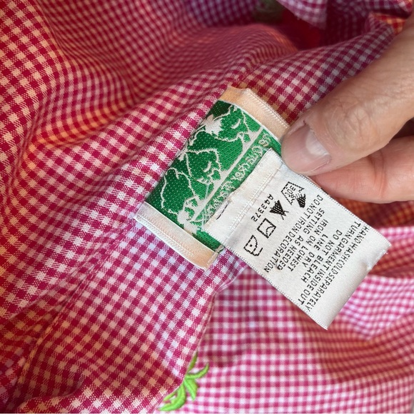 Quacker Factory 3X Button Down Shacket Shirt Jacket Pink Gingham Palm Trees - Picture 14 of 16